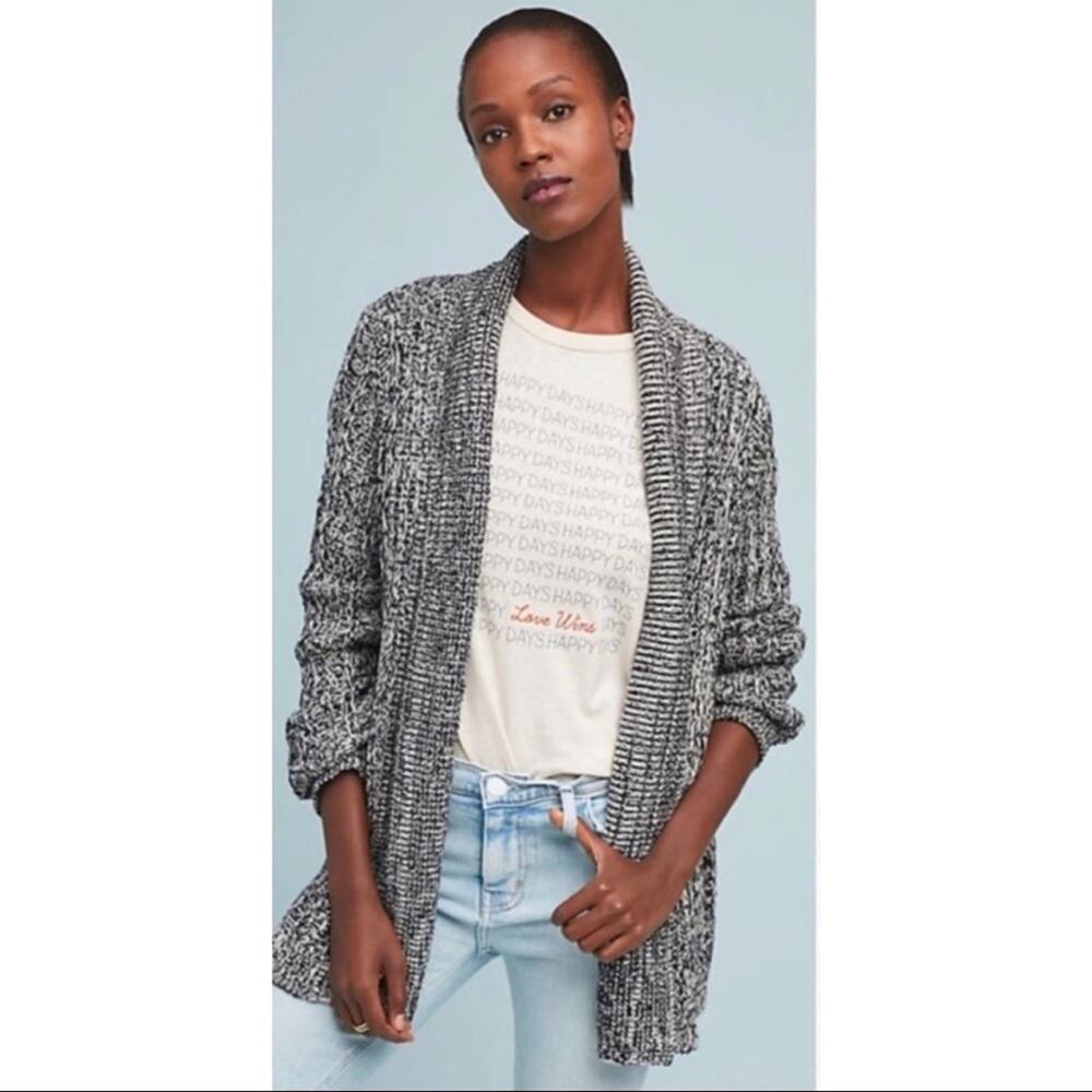 Anthropologie Tehama Cozy Cardigan Sweater Marled Black White XS